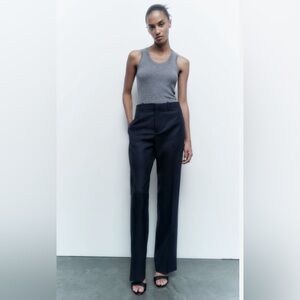 Zara PINSTRIPE SLIM FIT PANTS NAVY BLUE